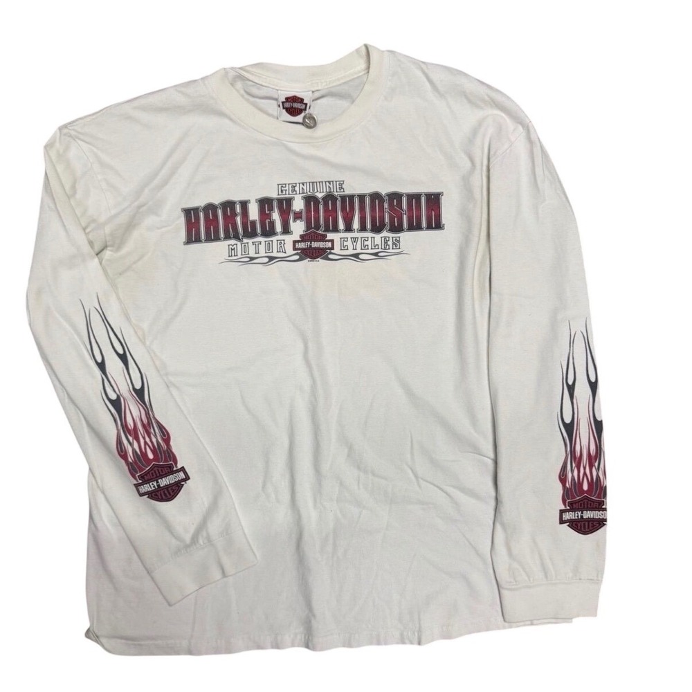 Vintage Y2K 2005 Harley Davidson Charleston SC Country Flame Sleeve Shirt White